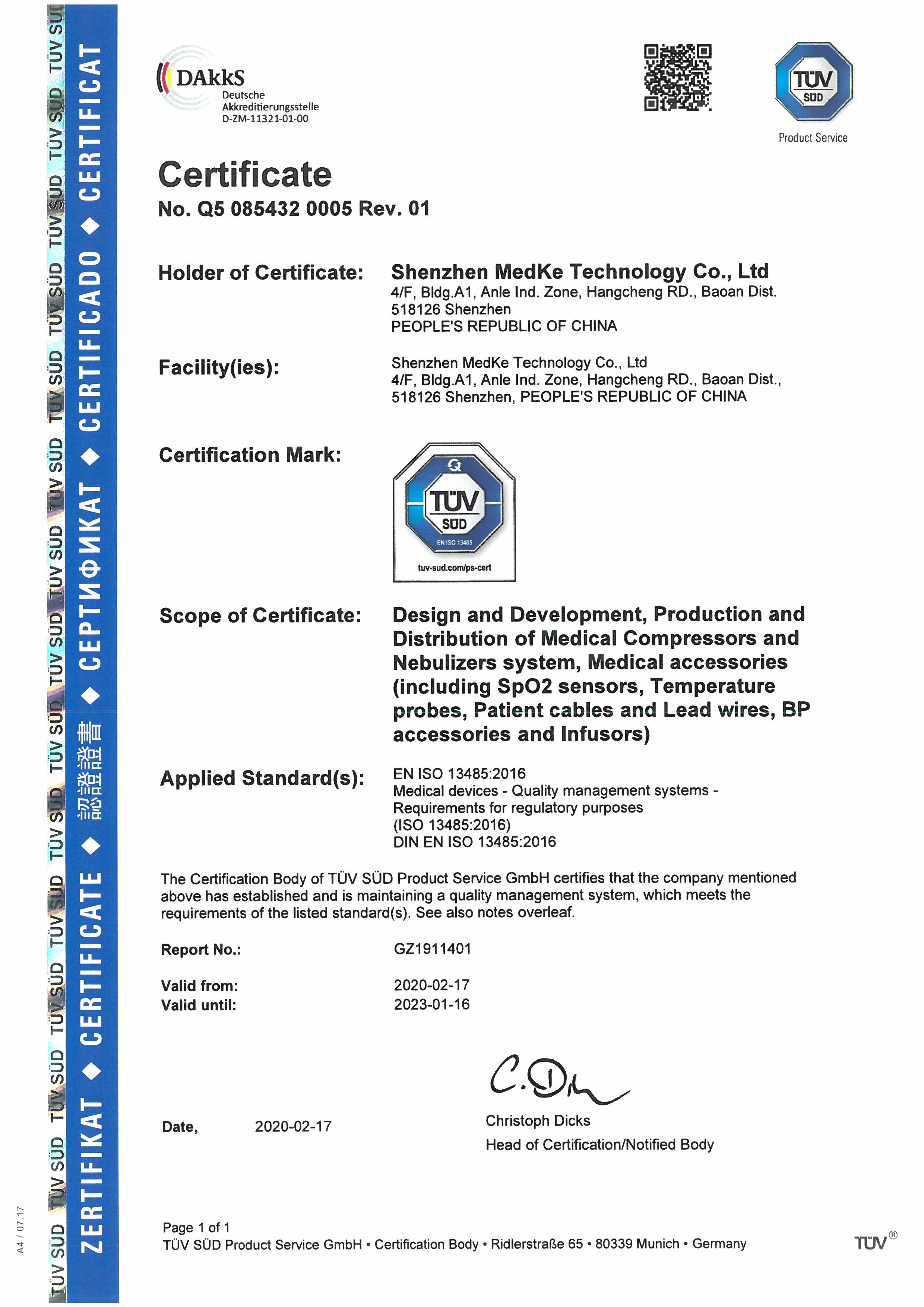 China Shenzhen Medke Technology Co., Ltd. Certificaciones